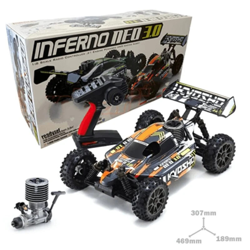 Buggy Rc Kyosho Inferno Neo 3.0 1: 8 RC Nitro Readyset Con KE21SP - T3 ARANCIONE - immagine 2